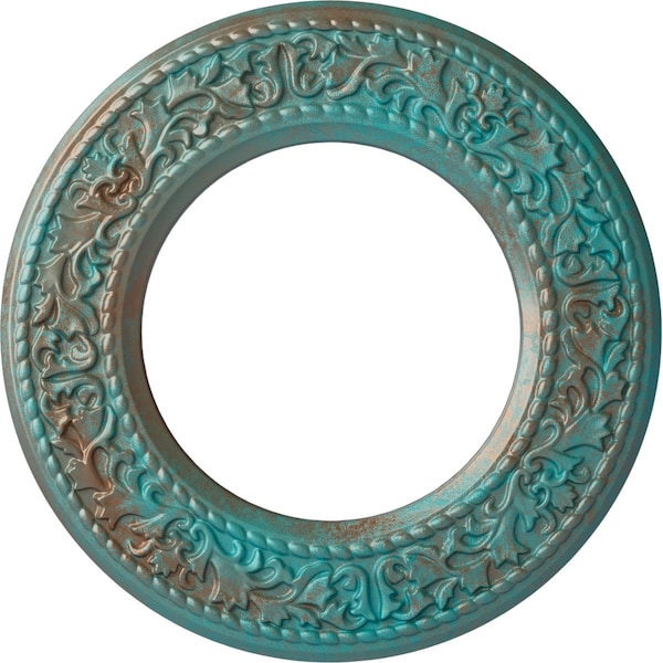 Ekena Millwork Blackthorn Medallion (Canopies up to 7 1/2"), 13 3/8"OD x 7 1/2"ID x 3/4"P, Copper Green Patina CM13BLCGS - main